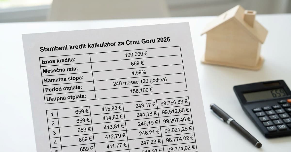 Stambeni kreditni kalkulator i poređenje banaka u Crnoj Gori