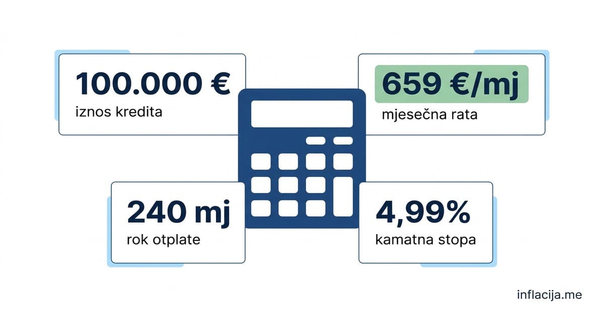Hipotekarni kreditni kalkulator u Crnoj Gori 2026