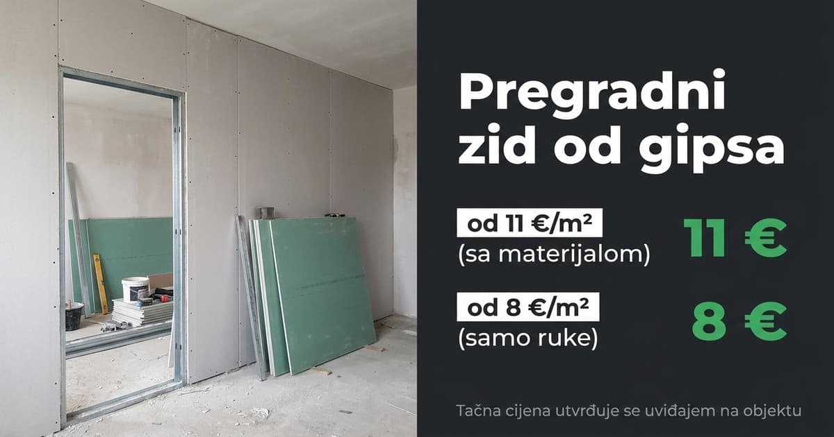 Cijene za pregradni zid od gipsa