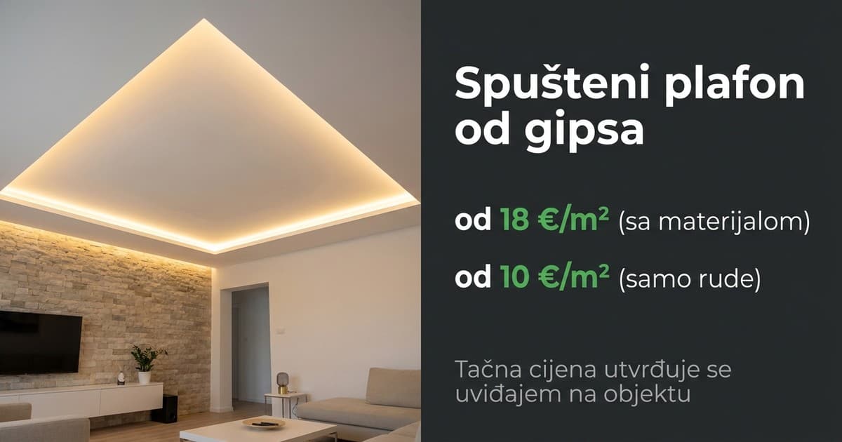 Spušteni plafon od gipsa u Crnoj Gori: Koliko košta i koje vrste postoje