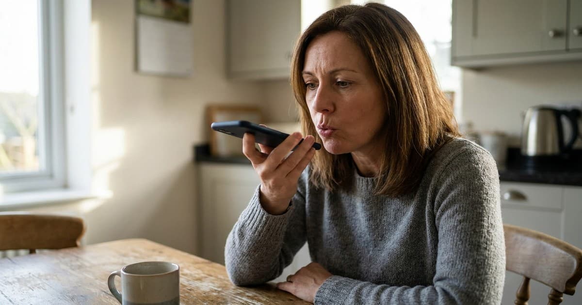 Woman using Google Translate voice commands