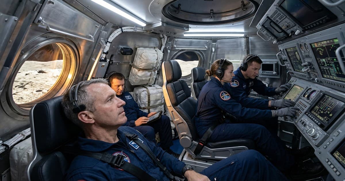 Artemis II crew inside the lunar command module