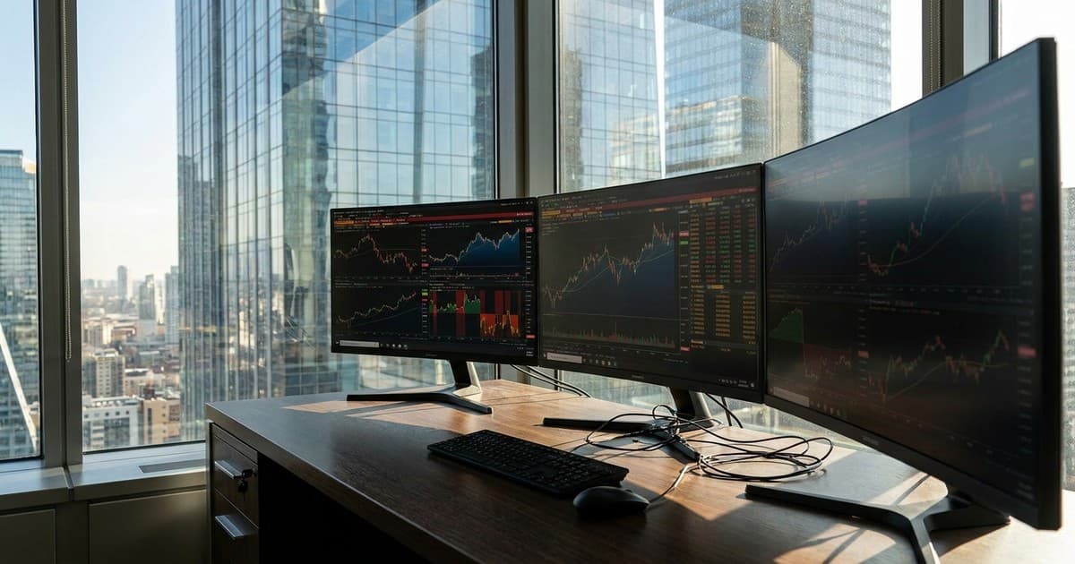Wall Street indeksi na ekranima u modernoj kancelariji